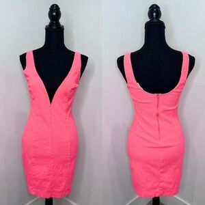 Phanuel Bright Pink Bodycon Deep V-Neck Dress (L)
